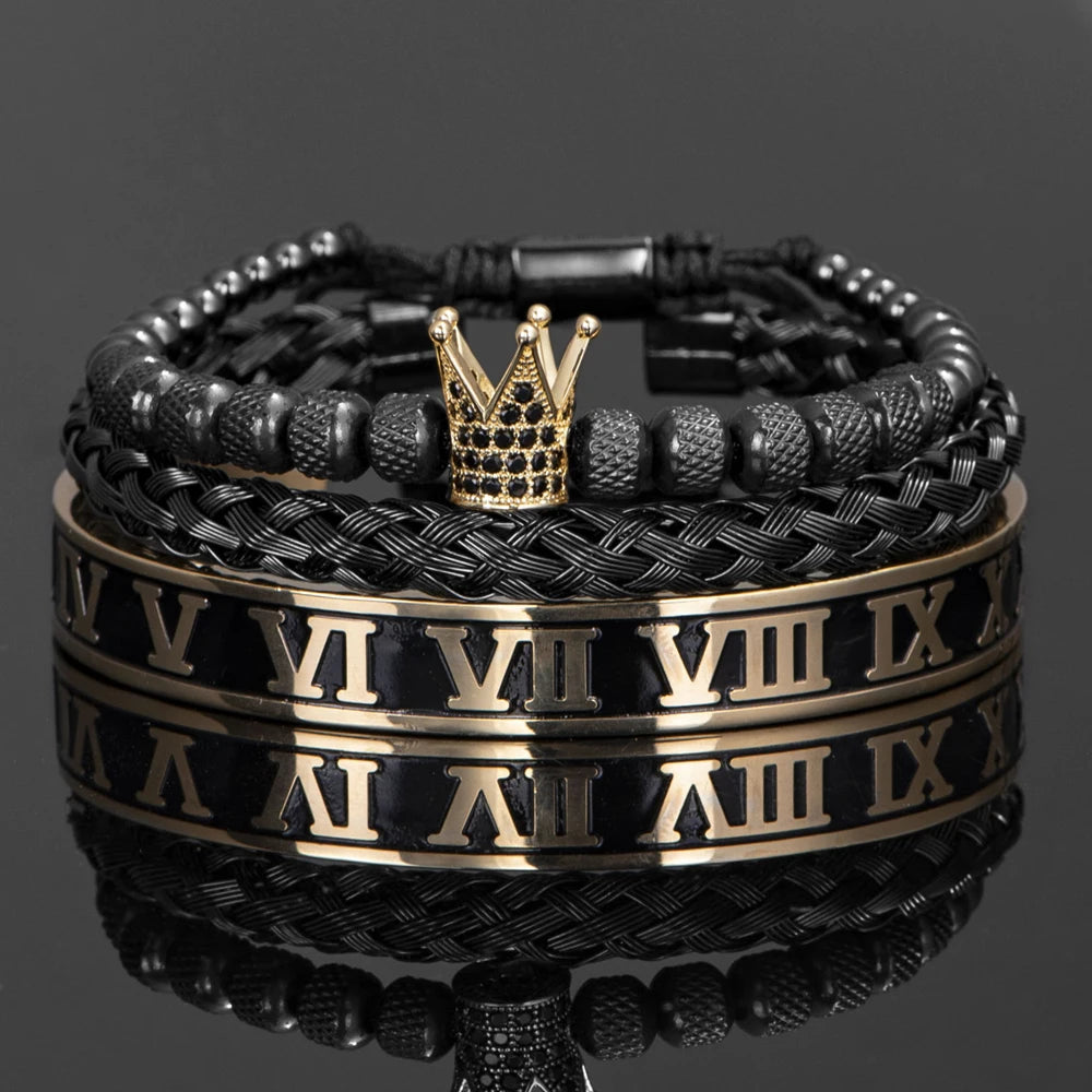 Black Set With Gold Crown & Gold Roman Numbers